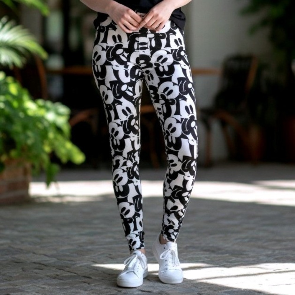 Disney Mickey Mouse‎ All Over Print Pop Art Leggings XL VTG Women Black White